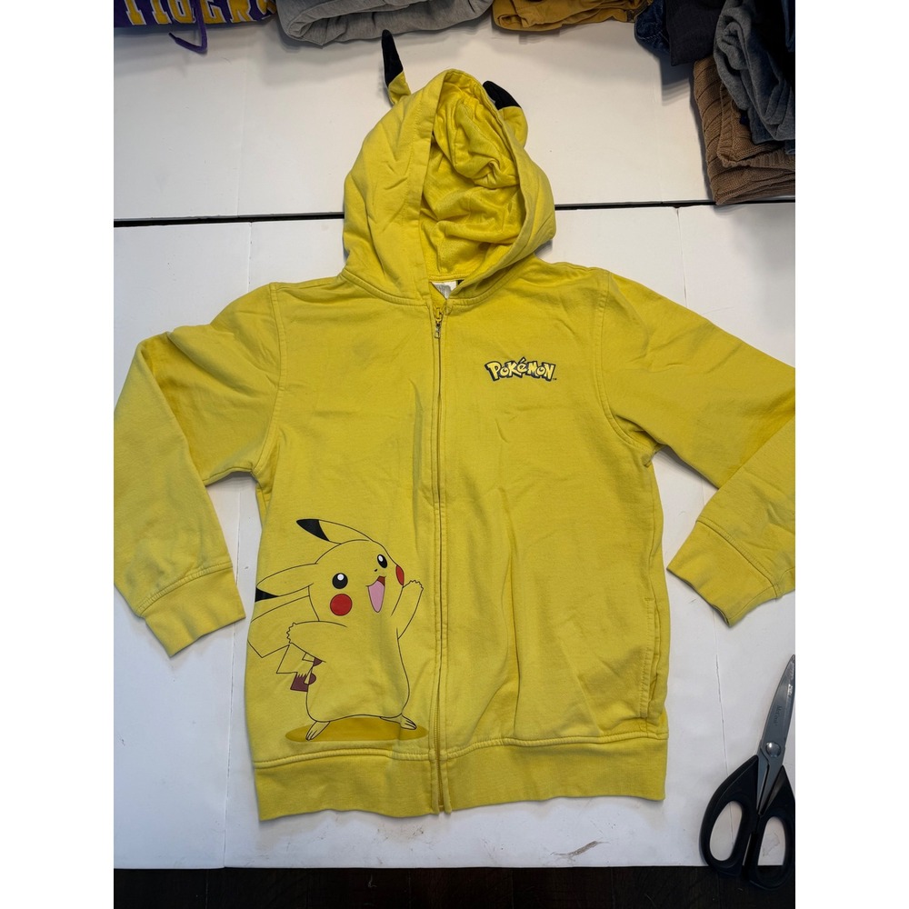 Pokemon Pikachu Yellow Zip Up Hoodie with Ears Mad Engine Boys Large TGT4151